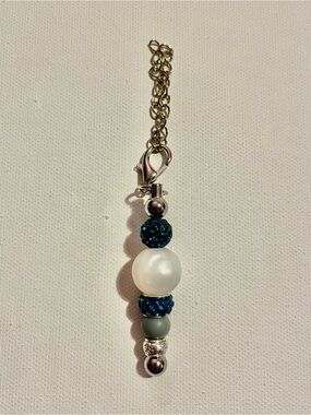 Turquoise Rhinestone-Accented Cup Charm w/Pearl, Gray & Decorative lSilver Beads